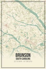 Obraz premium Retro US city map of Brunson, South Carolina. Vintage street map.