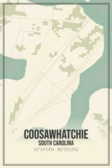 Retro US city map of Coosawhatchie, South Carolina. Vintage street map.