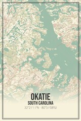 Retro US city map of Okatie, South Carolina. Vintage street map.