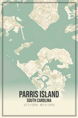 Retro US city map of Parris Island, South Carolina. Vintage street map.