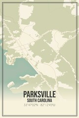 Retro US city map of Parksville, South Carolina. Vintage street map.