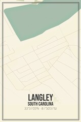 Retro US city map of Langley, South Carolina. Vintage street map.