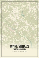 Retro US city map of Ware Shoals, South Carolina. Vintage street map.