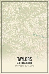 Retro US city map of Taylors, South Carolina. Vintage street map.