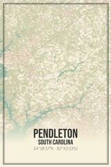 Retro US city map of Pendleton, South Carolina. Vintage street map.