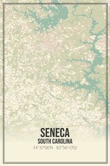 Retro US city map of Seneca, South Carolina. Vintage street map.