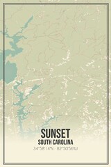 Retro US city map of Sunset, South Carolina. Vintage street map.
