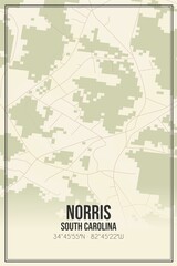 Retro US city map of Norris, South Carolina. Vintage street map.
