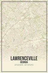 Retro US city map of Lawrenceville, Georgia. Vintage street map.
