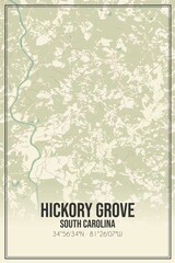 Retro US city map of Hickory Grove, South Carolina. Vintage street map.
