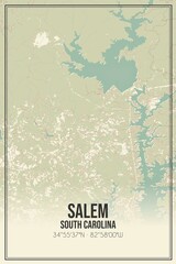 Retro US city map of Salem, South Carolina. Vintage street map.