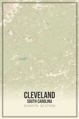 Retro US city map of Cleveland, South Carolina. Vintage street map.