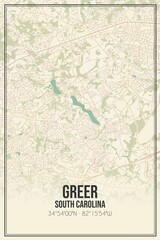 Retro US city map of Greer, South Carolina. Vintage street map.