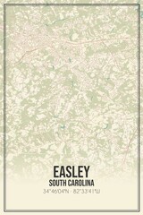 Retro US city map of Easley, South Carolina. Vintage street map.