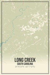 Retro US city map of Long Creek, South Carolina. Vintage street map.