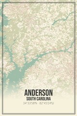 Retro US city map of Anderson, South Carolina. Vintage street map.