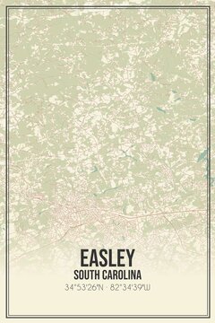 Retro US city map of Easley, South Carolina. Vintage street map.
