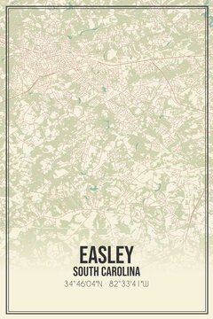 Retro US city map of Easley, South Carolina. Vintage street map.