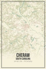 Retro US city map of Cheraw, South Carolina. Vintage street map.