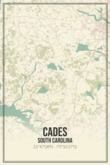 Retro US city map of Cades, South Carolina. Vintage street map.