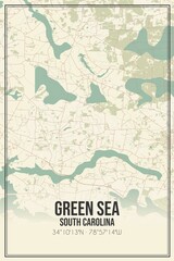 Retro US city map of Green Sea, South Carolina. Vintage street map.