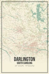 Fototapeta premium Retro US city map of Darlington, South Carolina. Vintage street map.