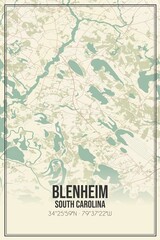 Retro US city map of Blenheim, South Carolina. Vintage street map.