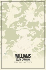 Retro US city map of Williams, South Carolina. Vintage street map.