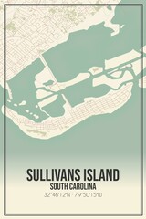 Retro US city map of Sullivans Island, South Carolina. Vintage street map.