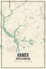 Retro US city map of Hamer, South Carolina. Vintage street map.
