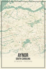Retro US city map of Aynor, South Carolina. Vintage street map.