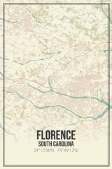 Fototapeta na wymiar Retro US city map of Florence, South Carolina. Vintage street map.