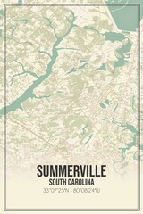 Retro US city map of Summerville, South Carolina. Vintage street map.