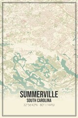 Retro US city map of Summerville, South Carolina. Vintage street map.