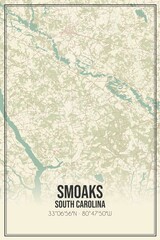 Retro US city map of Smoaks, South Carolina. Vintage street map.