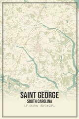 Fototapeta na wymiar Retro US city map of Saint George, South Carolina. Vintage street map.