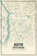 Retro US city map of Ruffin, South Carolina. Vintage street map.