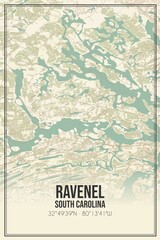 Retro US city map of Ravenel, South Carolina. Vintage street map.