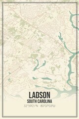 Retro US city map of Ladson, South Carolina. Vintage street map.