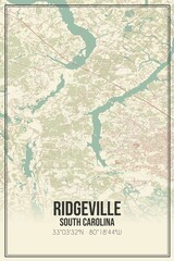 Retro US city map of Ridgeville, South Carolina. Vintage street map.