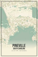 Retro US city map of Pineville, South Carolina. Vintage street map.