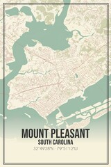 Fototapeta premium Retro US city map of Mount Pleasant, South Carolina. Vintage street map.