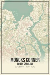 Retro US city map of Moncks Corner, South Carolina. Vintage street map.