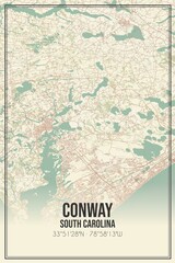 Retro US city map of Conway, South Carolina. Vintage street map.