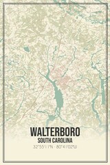 Retro US city map of Walterboro, South Carolina. Vintage street map.
