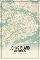 Retro US city map of Johns Island, South Carolina. Vintage street map.