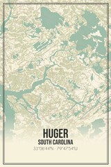 Retro US city map of Huger, South Carolina. Vintage street map.