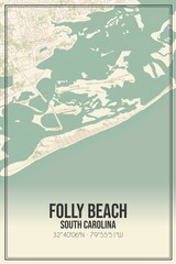 Retro US city map of Folly Beach, South Carolina. Vintage street map.