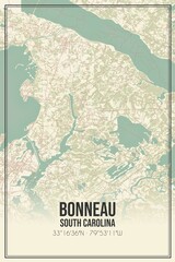 Retro US city map of Bonneau, South Carolina. Vintage street map.