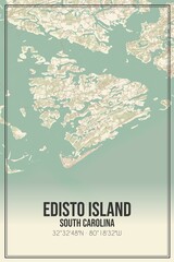 Retro US city map of Edisto Island, South Carolina. Vintage street map.